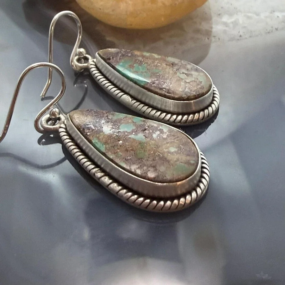 Sterling Southwestern Style Teardrop Royston Turquoise Dangle Earrings For Women